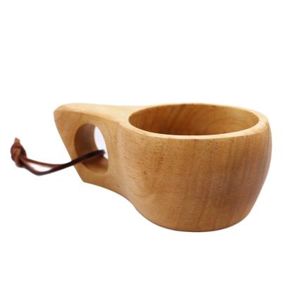 China Outdoor Camping Hiking High Quality Handmade Light Weight Moving Outdoor Wooden Camping Mug With Leather Lanyard for sale