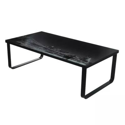 China Custom Frame Metal Tea Table Modern Design Home Furniture Living Room Wood Top Tempered Glass Coffee Table for sale