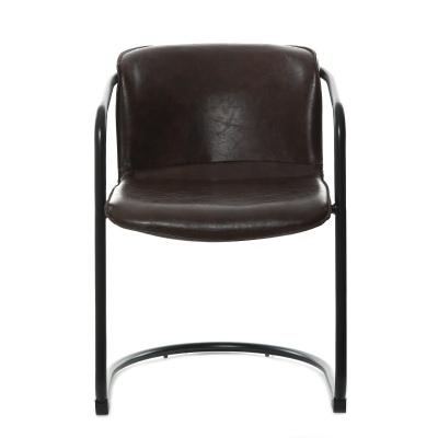 China Brown Contemporary Industrial Metal Restaurant Metal Modern Leather Dining Chair Vintage Arm Dining Chair for sale