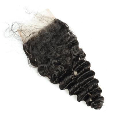 China Wholesale Deep Wave Deep Wave Lace Closure 1B Transparent Hair Lace Closure With Bleached Knots for sale