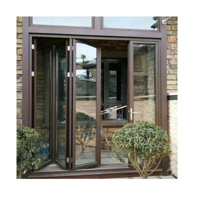 China Modern Interior Soundproof Patio Doors Double Glass Balcony Mute Aluminum Folding Doors for sale