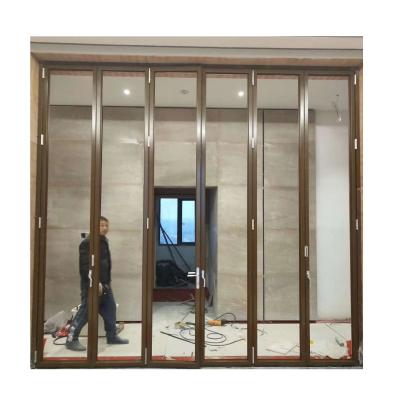 China Modern Interior Soundproof Patio Doors Double Glass Balcony Mute Aluminum Folding Doors for sale