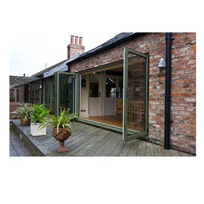 China Australian Outdoor Aluminum Alloy Bathroom Double Folding Glass Door Frame Folding Thermal Insulation Bi Glazed Windows and Doors for sale