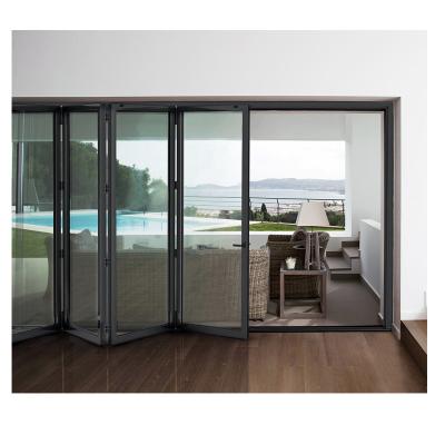 China Aluminum white brown exterior heat insulation accordion door lowes bi folding glass plate patio slide bi fold doors for bathroom for sale