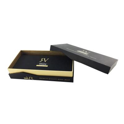 China Custom Box With Lid Royal Jelly Velvet Foam Black Matt Premium Quality Embossed Gold Foil Logo Custom Cosmetic Perfume Gift Box Packaging for sale