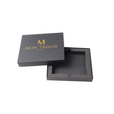 China Hot Selling Gift Recycled Materials Custom Logo Design Square Lid And Low Cardboard Recycled Black Paper Box Packaging With Insert for sale