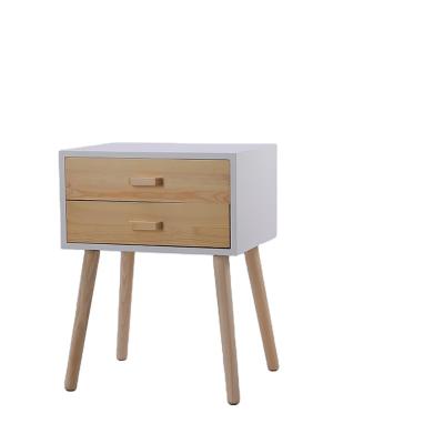 China (Other) Nordic Modern Adjustable Solid Wood Nightstand Bedside Table With 2 Drawers Wooden Bedroom Furniture for sale