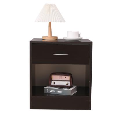 China New Design Assembly Drawer Small Bedside Tables Luxury Modern Black Wood Wooden Bedroom Nightstand for sale