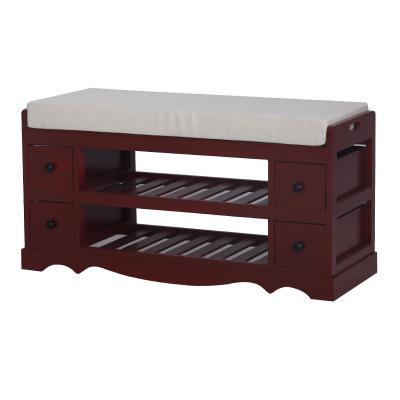 China Easy-Assembly Hot Sale Modern Wooden Shoe Cabinet with Four Small Drawers and Double-Decker Cushion Shoe Rack for sale