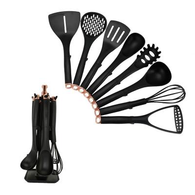 China Stocked 2021 kitchen ware custom cookware set cooking 8 pcs black nonstick nylon kitchen utensil set for sale