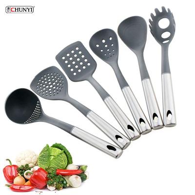 China Stainless Steel 6pcs Kitchen Utensils Durable Nylon Cookware Set Non-Stick Colorful Handle Kitchen Accessories for sale