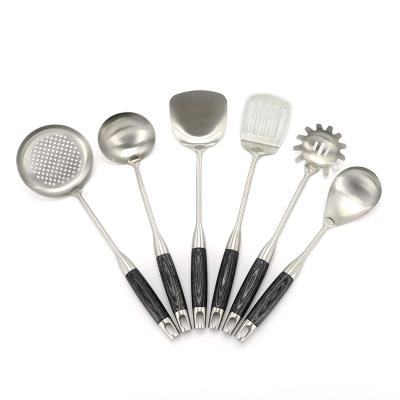 China Different Kinds Of Kitchen Pocket Kitchen Utensils Stainless Steel Factory Direct Wooden Handle 6pcs for sale