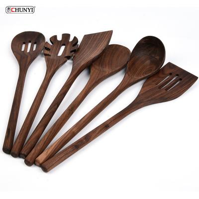 China Sustainable Walnut 6PCS Wood Cooking Spurtle Set Wooden Nonstick Kitchen Utensils Set for sale