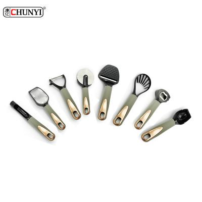 China Viable Chinese Factory 8pcs Kitchen Instrument Set Copper Coated Rose Gold Plated Stainless Steel Kitchen Tools Organizer for sale