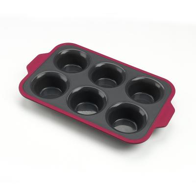 China Custom Viable Silicone Cake Pan Mold Round 6 Cups Cupcake Muffin Making Tray Silicone Cake Mold Bake for sale