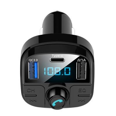 China A2DP Music Playing Bluetooth 5.0 Car FM Transmitter MP3 Player with Type-C and Dual USB Ports QC3.0 Fast Charging Handsfree Car Calling Kit for sale