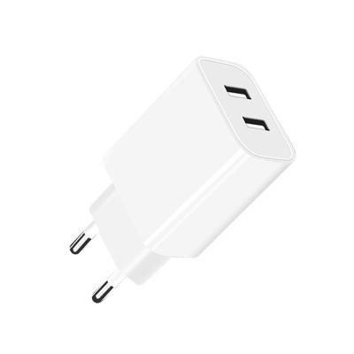 China Portable Hot Sale 12W EU Plug Travel Home Mobile I Phone Charger Adapter Wholesale 5V 2.1A Dual Ports Fast Usb Portable Wall Chargers for sale