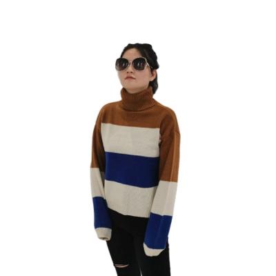 China new Anti-wrinkle winter plus size striped casual loose neck women's turtle sweater fashion sweater for sale