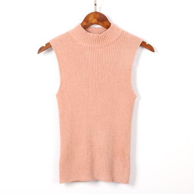 China Anti-Wrinkle Knitted High Neck Knitted Vest Womens Slim Fit Half Sleeve Shirt Top for sale