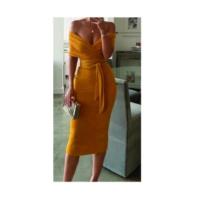 China 2021 breathable new spring and summer v-neck sexy elegant split female evening dress banquet birthday party dress for sale