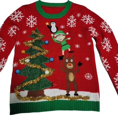 China Anti-pilling New Custom Knitted Acrylic Ugly Christmas Sweater Deer Christmas Sweater Funny Christmas Jumper for sale