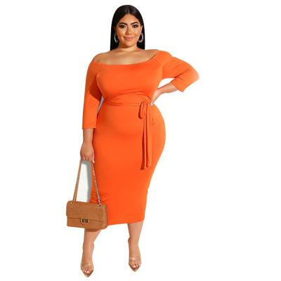 China Viable Women's Plus Size Dresses Solid Color Maxi Dress Waist Bandage Printed One-Shoulder Skirt One-Step Dress for sale