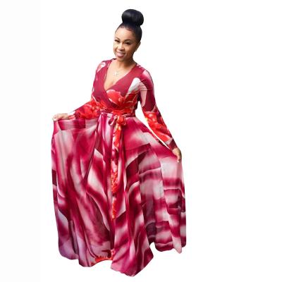 China Viable Wholesale Custom Women's Printed Maxi Dress Plus Size High Waist Sheath Long Big Swing Dress for sale