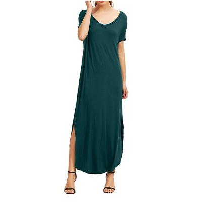 China Viable Women's Dresses Solid Color Maxi Dress Plus Size Short Sleeve Long Dress for sale