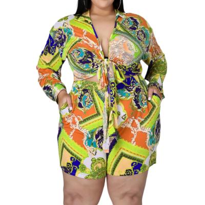 China Wholesale Viable Women's Suit Printed Conjuntos Femininos Chiffon Fashion Casual V-Neckline Plus Size Suit for sale