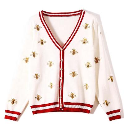 China High Quality Designer Bee Embroidery Long Sleeve Anti-Wrinkle UG Single Breasted Contrast Color Button Knitted Sweaters for sale