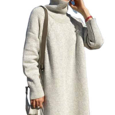 China Korean Thick Knitted Casual Looser Neck Maxi Sweater Dresses For Women Anti-Wrinkle Women Long Sleeves Turtle Waist Ankle Long Dress for sale