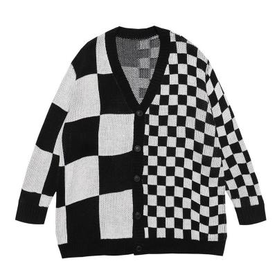 China Anti-Wrinkle 2022 UG Plaid Sweater Fashion Mens V-Neck Knitted Cardigan Sweaters Custom Coat Men for sale