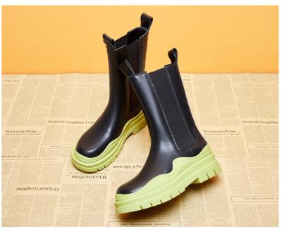 China Usb Drop Shipping Colorful Chunky Heel Women Biker Ankle Boots Female Pu Motorcycle Shoes Outsole Boots for sale