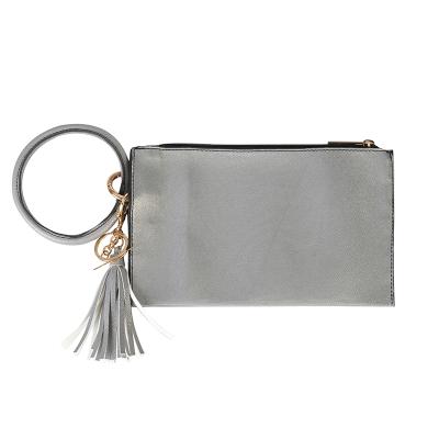 China New Arrival Women's Key Chain Gray Matte Texture Wrist Bag Women Advanced Anti-theft Tassel Leather Wallet Key Chain for sale