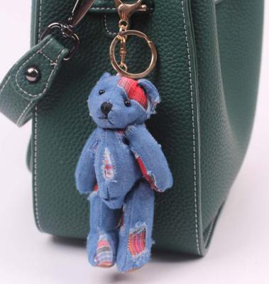 China Teddy Bear Keychains Customize Gift Small Teddy Bear Keychains With Business Toys Plush Stuffed And Denim Logo for sale