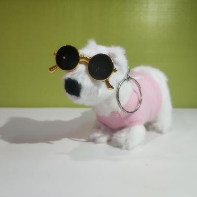 China Wholesale Cheap Dog Keychains Mini Animal Sunglasses Dog Pendant Plush Dog Toy Keychain for sale