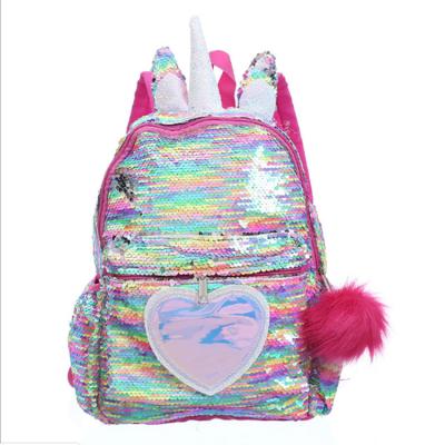 China Decoration Unicorn Lovely Girls Mini Cute Sequins Backpack Fashion Blingbling Glitter Backpack for sale