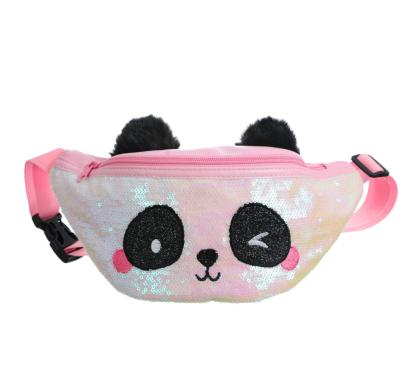 China Fashion Creative Children's Shoulder Bag Panda Cute Kids Purse Panda Print Sequins Cartoon Plush Waist Bag for sale