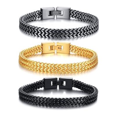 China Durable New Arrive Luxury Black Stainless Steel Two-row Wheat Chain Bracelet For Men for sale