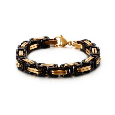 China Durable Wholesale Byzantine Silvery Gold Stainless Steel Motorcycle Black Link Chain Bracelet Bracelet for sale