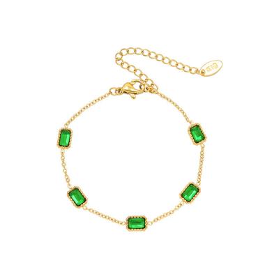 China Environmental Friendly Lightweight Luxury Emerald Cubic Zirconia Bracelets Stainless Steel 18K Delicacy Gold Plated Charm Women Bracelets for sale