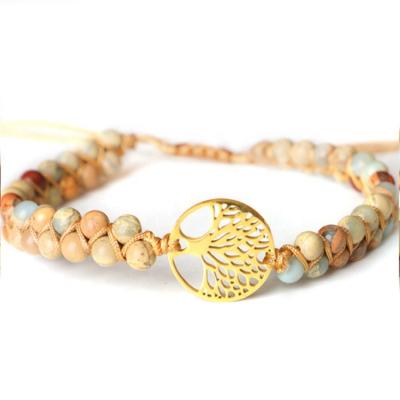 China Eco-Friendly Tree of Life Stone Matte Colorful Beaded Bracelet Yoga Meditation Handmade Braided Layered Bracelet for sale