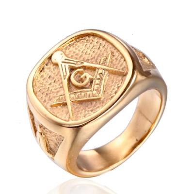 China Vintage Masonic Rings for Men - College Style Gold Plated Stainless Steel Freemason Ring, US Size 7-15 for sale