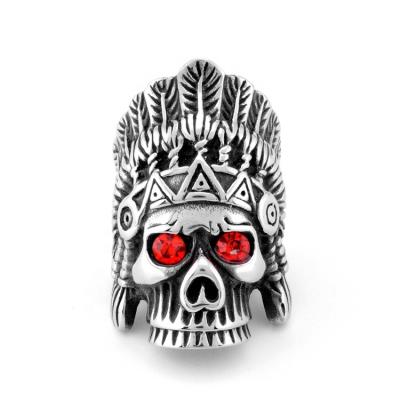 China High Quality Indian Punk Main Face Ring Antique Silver Punk Rock Skull Head Ring for sale