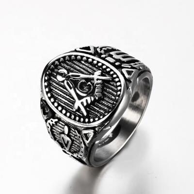 China Wholesale Hot Sales Vintage Plated Silver Stainless Steel Fashion Masonic Punk AG Rings For Men's Jewelry for sale