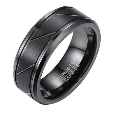 China New Arrival Fashionable Personality Men Women Stripe Ring High Polished Black Tungsten Minimalist Carbide Ring, US Size 5-13 for sale