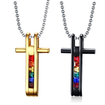 China FASHIONABLE ZLGBT Pride Jewelry Rainbow Pendant Necklace Stainless Steel Zircon Pendant Gay Gift For Women Men for sale