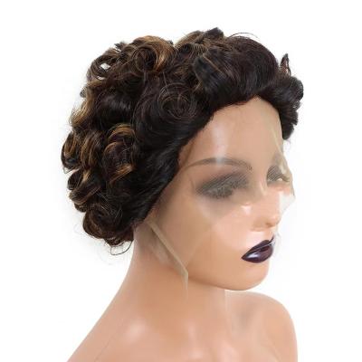 China Pure Original Natural Hair Wanda Pixie Cut Wig Short Curly Human Hair Wigs Cheap 13X1 Transparent Lace P1B30 highlight Pixie Lace Front Wig For Women for sale