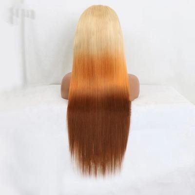 China New Style HA Original Pure Natural Virgin Hair 12a 13*4 Frontal Wigs Lace Front Human Hair Blonde With Orange With Brown Straight Wig for sale