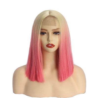 China Transparent Lace Hair Wigs Original Pure Natural Hair New Style Color 613 Ombre Pink Bob Hd Lace Frontal Wigs for sale